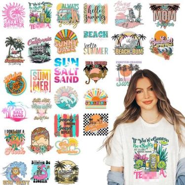 Imagem de Adesivos Kaciola, 30 folhas, Summer Iron-On Transfers Beach DTF