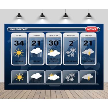 Imagem de CHNYWORK Estação meteorológica de 2,1 x 1,5 m, cenário global, repórter, jornalista, estudo, aniversário, decoração de festa de aniversário, adereços para cabine de fotos