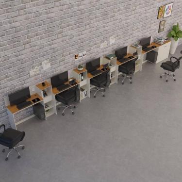 Imagem de Conjunto De Escritório Tech 4 Livreiro 1 Buffet E 5 Mesas 90 - Off White E Cedro Off White E Cedro