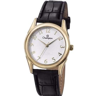 Imagem de Relógio feminino dourado pulseira de couro 32mm Champion social CH24660B