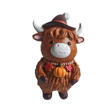 Imagem de oshhni Enfeite de mesa com estatueta de vaca fofa, ideal para festas, decoração de mesa, estátua de vaca natalina, escultura de gado para lareira no outono, 6x7x10cm