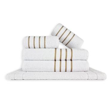 Imagem de Jogo de Toalhas de Banho 5 Peças 100% Algodão – 2 Toalhas de Banho Grandes e Macias + 2 de Rosto + 1 Tapete Antiderrapante para Banheiro (Branca)
