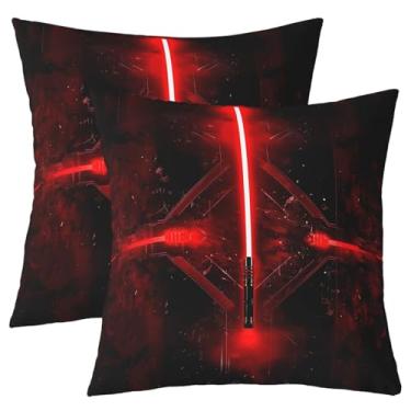 Imagem de Manfei Capa de almofada infantil com sabre de luz vermelha, capa de almofada dupla face com raio de luz neon universo espaço, videogame moderno, preto, moderno, moderno, sofá, sala de estar, 2