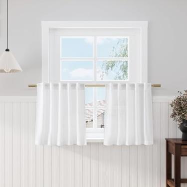 Imagem de Nanspring Cortinas de linho branco de 61 cm para janelas de cozinha sobre a pia - Cortinas semitransparentes com aba traseira e bolso para varão Cortina moderna de fazenda para banheiro 86 x 61 cm, 2