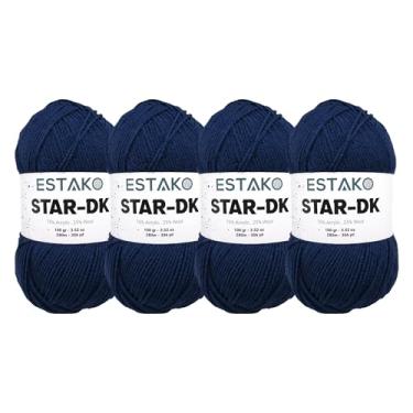 Imagem de Estako Fio Star-DK - (pacote com 4 novelos) - 75% acrílico 25% lã - DK #3 macio e leve - (4 x 99 g) / (4 x 306 jardas) - fio de crochê e tricô (35095 - azul marinho)