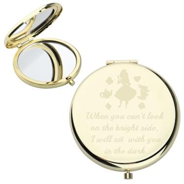 Imagem de AKTAP Presentes de contos de fadas Princesas Espelho Compacto I Will Sit with You in The Dark Espelho de Maquiagem para Mulheres (Um Espelho Dourado de Princesa)