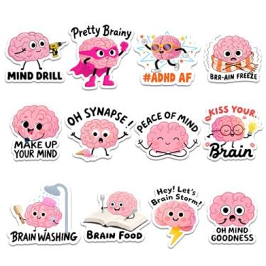 Imagem de 12 adesivos engraçados de cérebro, decalques de vinil de humor de saúde mental e ciência, adesivos à prova d'água para laptops, garrafas de água, diários, presentes de psicologia e educação (7,6 cm)