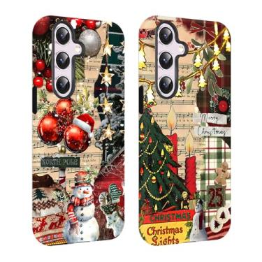 Imagem de Vulfwela Pacote com 2 capas para celular Merry Christmas Collage Snowman para Samsung Galaxy A16 5G 17.0 cm, capa de telefone com design de padrão de Natal fofo PC rígido à prova de choque TPU macio