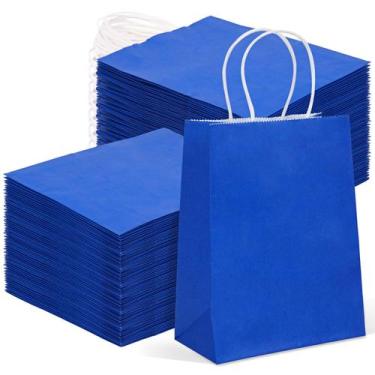 Imagem de Sacos de presente Moretoes Kraft Paper Blue com alças 120 unidades