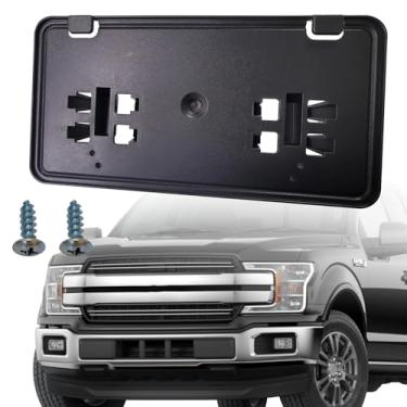 Imagem de KYYET Suporte de moldura de placa de carro de para-choque dianteiro compatível com acessórios Ford F150 2018 2019 2020 2021, substitui #JL3Z-17A385-BA
