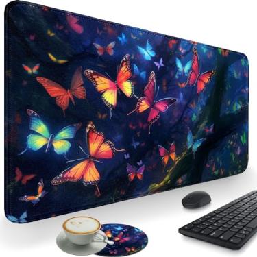 Imagem de RUUHLJLET Tapete de mouse para jogos XL, base de borracha antiderrapante, almofada de mesa estendida de 70 x 29 cm para teclado e mouse com bordas costuradas, perfeito para casa e escritório