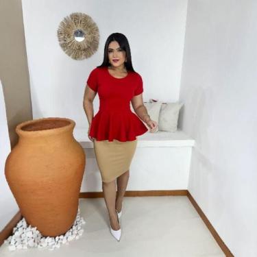 Imagem de Blusa Peplum Moda Evangélica Feminina - Miss Flower, Vermelho, PP