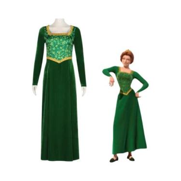 Imagem de Fantasia de Cosplay Fiona Shrek - Vestido Longo Verde para Mulheres, B