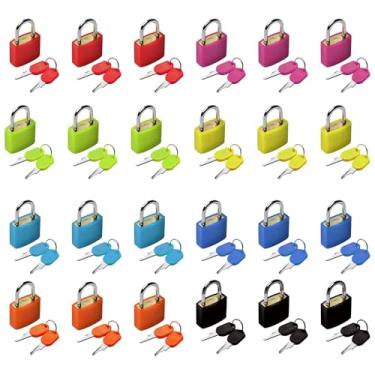 Imagem de 24 cadeados pequenos com chaves, 35 mm multicolorida para bagagem, conjunto de cadeados de liga de aço, trava de mala, cadeados leves com chave para viagem