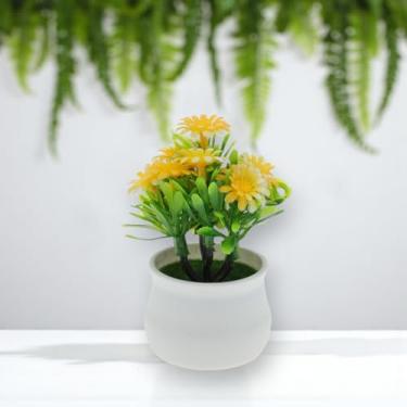 Imagem de Generic 1 plantador artificial de 7 peças de plantas artificiais de girassol pequeno plástico amarelo 7 x 7 x 10 cm