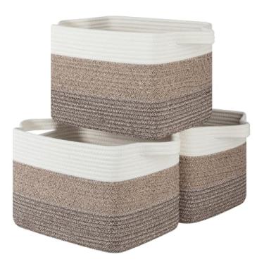 Imagem de OIASKET Cestas de armazenamento para organização, cestas de tecido para prateleiras, organizador decorativo retangular para armazenamento de roupas, brinquedos, livros, toalhas, caixas de berçário