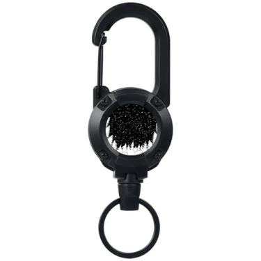 Imagem de Chaveiro retrátil com urso céu estrelado floresta de coníferas, porta-chaves retrátil, suporte de crachá de mosquetão multiferramentas para homens e mulheres
