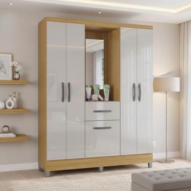 Imagem de Guarda Roupa Casal com 5 Portas 1 Gaveta Atlas Poquema, Damasco Off Wh