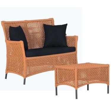 Imagem de 1 Sofá E Mesa Igapó Alumínio Preta Corda Náutica E12 Trama Terra Cota