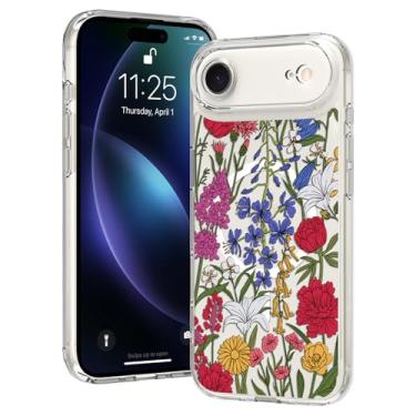 Imagem de OOK Capa magnética para iPhone Air, flores fofas transparentes [não amarela][protetor de tela] [compatível com MagSafe] com lente de câmera completa protegida de grau militar, flores vibrantes de 16,5