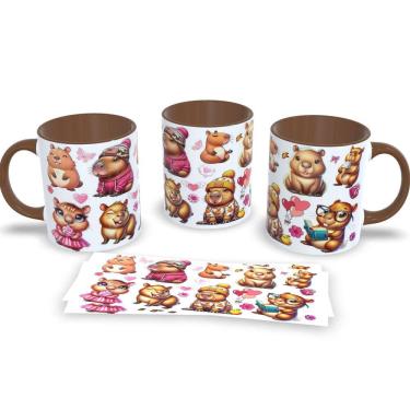 Imagem de Caneca Com Alça e Interior Marrom de Porcelana Capivara 325ml Café Chá