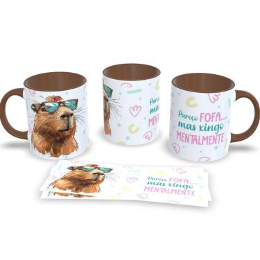 Imagem de Caneca Com Alça e Interior Marrom de Porcelana Capivara 325ml Café Chá