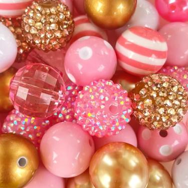 Imagem de MKLKSDH 50 peças de contas de chiclete de 20 mm para canetas, contas redondas grossas coloridas para chaveiro, pérolas grandes, strass, contas focais de acrílico para artesanato, joias, pulseiras