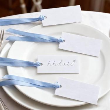 Imagem de 50 peças, tabela, tabela, tabela, 4 x 9 cm, cartões de casamento em branco e etiquetas de presente penduradas para banquetes de casamento, jantares, decorações (azul)