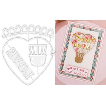 Imagem de DzIxY Conjunto de moldes de corte de metal de balão de ar quente de coração para fazer cartões, conjunto de recortes de papel, estêncil, suprimentos, modelos de máquina