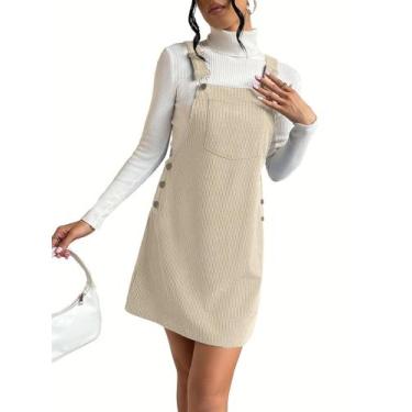 Imagem de Vestido Milumia Corduroy Button Front Pinafore Overall Apricot