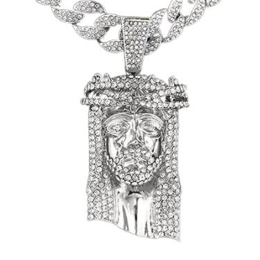 Imagem de YSFTYIYI Colar de corrente cubana hip hop – banhado a ouro 18K e prata esterlina | Mais de 300 cristais de monofone | Pingentes personalizáveis | Conjunto de presente unissex, Large, Liga de aço