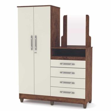 Imagem de Guarda Roupa Com Cômoda 2 Portas Espelho Imbuia Rustico