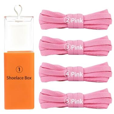 Imagem de sovida 4 pares de cadarços planos - 36 cores para cadarço de sapatos, tênis de corrida atlético, sapatos casuais, cordas para botas, 18 - rosa x 4 + caixa de cadarço, 160cm【63in】