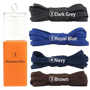 Imagem de sovida 4 pares de cadarços planos - 36 cores para cadarço de sapatos, tênis de corrida atlético, sapatos casuais, cordas para botas, 9 - cinza escuro + azul real + azul marinho + marrom + caixa de