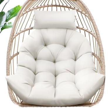 Imagem de MAGIC ELEPHANT Almofada para cadeira de ovo, almofada de espuma viscoelástica para pendurar para cadeira de ovo, almofada giratória de cesta de rede interna e externa com encosto de cabeça (branco