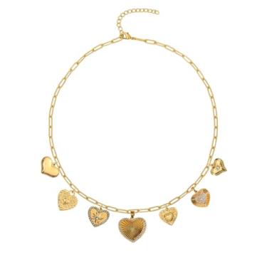 Imagem de ternotito Colar com pingente de coração em ouro 18 K multi estilo com corrente ajustável, Banhado a ouro, Sem Pedra Preciosa