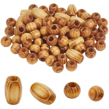 Imagem de SOFPLATE 100 peças de contas de madeira de barril de contas de artesanato de madeira natural Rondelle tubo de arroz oval grande buraco colorido europeu liso solto espaçadores suaves para fazer joias