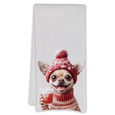 Imagem de Cabana Bro Toalhas de cozinha chihuahua de Natal, presentes engraçados de chihuahua de Natal para mulheres, toalhas de mão chihuahuas para decoração de cozinha, toalha de prato de cães engraçados para