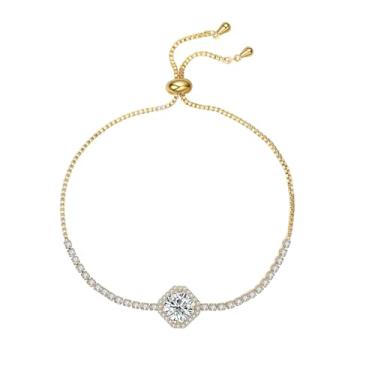 Imagem de Ymeiselle Pulseira feminina banhada a ouro 18K com pedras de zircônia cintilantes, tamanho ajustável, presente elegante para Natal, casamento, festa, mãe, namorada, aniversário, Medium, Cobre