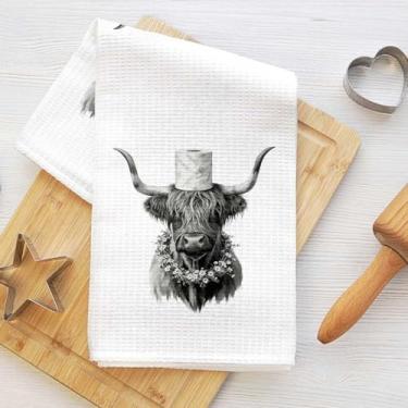 Imagem de Toalhas de cozinha de vaca bem-humoradas, papel higiênico bem-humorado impressão animal microfibra absorvente pano de prato decorativo toalha de chá, toalhas de mão waffle para cozinha, casa, banheiro