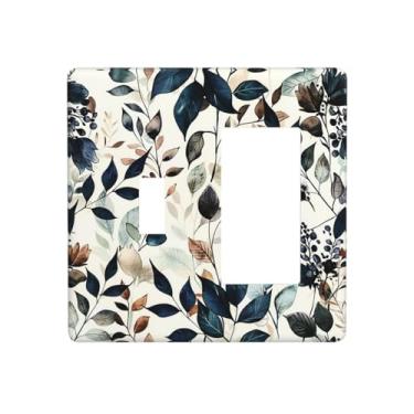 Imagem de BHGAHD Capas de tomada decorativas com folhas de eucalipto salpicadas de tinta design 2 Gang 1 Gang capa de placa de parede interruptor de interruptor de luz para decoração de quarto