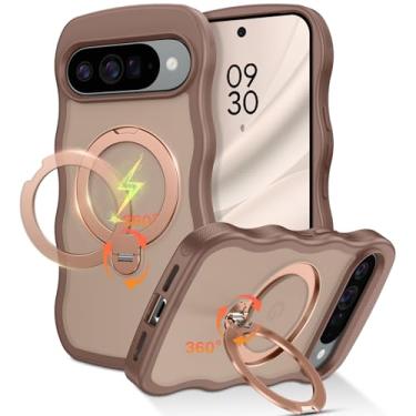 Imagem de QuantumKoo Capa para Google Pixel 10 com suporte magnético invisível de 360° [compatível com Magsafe] linda capa de celular ondulada encaracolada para Pixel 10 6,3 polegadas com suporte para mulheres