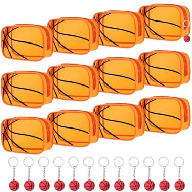 Imagem de 24 peças de bolsa de cosméticos de basquete presentes com chaveiro de basquete bolsa de maquiagem acessórios para bolsas de maquiagem PVC transparente bolsas de maquiagem portátil bolsa de higiene