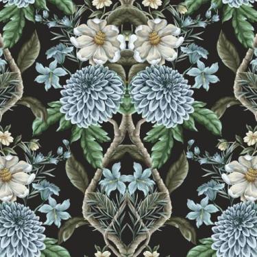 Imagem de COKCOKR Papel de parede floral retrô azul e branco descasque e cole papel de parede 43 cm x 300 cm vinil impermeável para quarto, sala de estar, cozinha, sala de aluguel