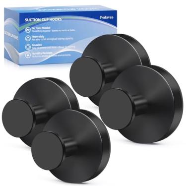 Imagem de Ganchos de ventosa para chuveiro sem broca - Ganchos de banheiro de aço inoxidável resistentes, montados na parede para toalhas, roupões, bucha - funciona em azulejo, vidro, espelho, cozinha (preto