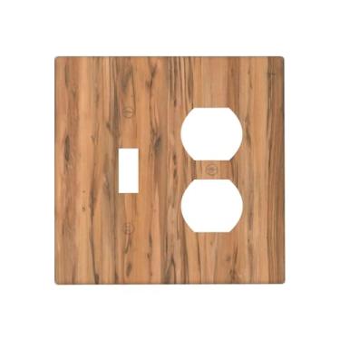 Imagem de Nadoabtm Capas de tomada marrom quente grão de madeira sintética 1 interruptor 1 interruptor duplex capas de placa de interruptor de luz elétrica placa decorativa de parede capa de tomada para