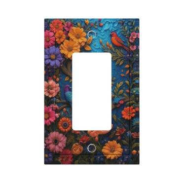 Imagem de HLCoChT Capas de interruptor de luz de arte decorativa Talavera - Placa de interruptor floral e pássaro inspirada enseada 1 Gang Rocker Outlet placa decorativa de interruptor placa frontal GFCI capas