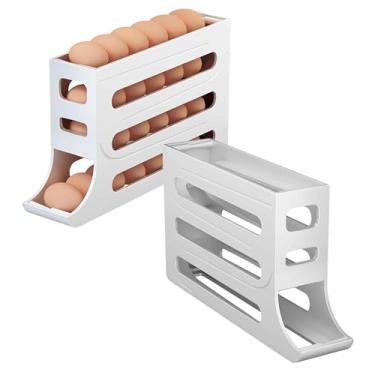 Imagem de Organizador Suporte De Ovos Para Geladeira Desce Automático Vertical Otimiza Espaço Para Até 30 Ovos. (Branco)