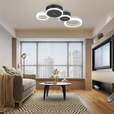Imagem de Luminária de teto LED moderna para sala de estar, com controle remoto e intensidade regulável, ideal para ambientes internos como quarto, escritório e cozinha (preta, 4 lâmpadas, 72 cm de co