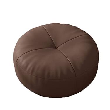 Imagem de ZABEES Banqueta de couro para descanso para os pés pequena banqueta redonda para futon almofada banco de entrada para troca de sapato banco baixo para sala de estar assento acolchoado